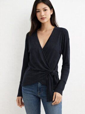 Abercrombie & Fitch Faux wrap Black long sleeve sweater knit top